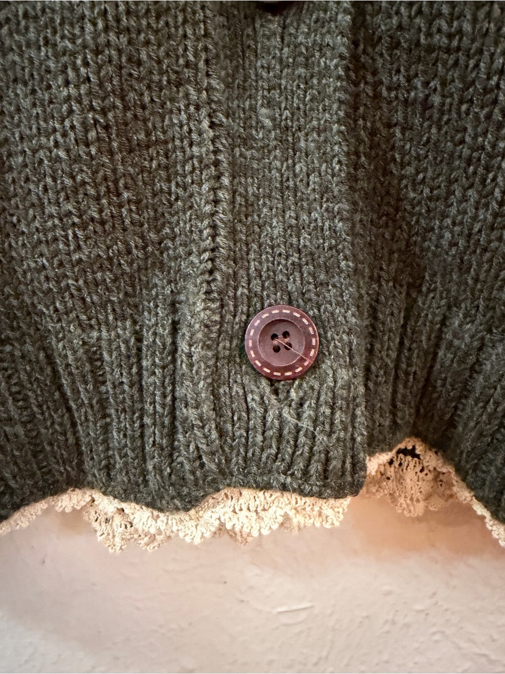 Caramel olive green boho long cardigan - Picture 7 of 8